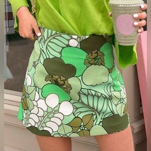 Green Printed Mini Skirt